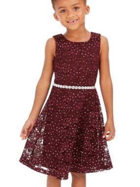 Girls' Purple Lace Party Dress with Jeweled Waist Band